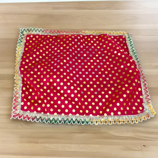 Cloth Pooja Mat Aasan Silk Mix Fabric Cloth for God Goddess Idol Puja Asan Mandir Temple Home Decor Base Chowki Asana Indian Festival Diwali Decoration Housewarming Gift Mata Ki Chunri {2}