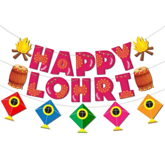 Happy Lohri Banner Lohri Theme Bunting for Decorations Indian Harvest Festival Party Banner Hindu Lohri Celebration Diy Sign with Kite Lohri Backdrop Decorations - Banners for Home Office {4}