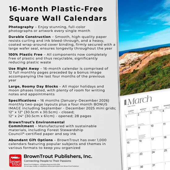 Massachusetts Wild & Scenic | 2026 12 x 24 Inch (Hanging) Monthly Square Wall Calendar | Plastic-Free {6}