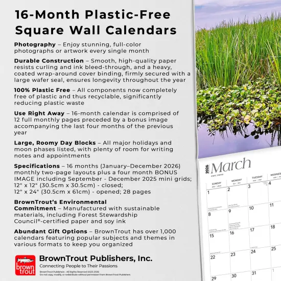 Louisiana Wild & Scenic | 2026 12 x 24 Inch (Hanging) Monthly Square Wall Calendar | Plastic-Free {6}