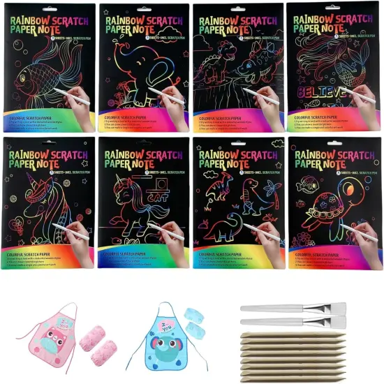 Sets 64 Pcs 8 Pens 2 - LittleTakes 8 Pack Rainbow Scratch Paper Art Crafts {1}