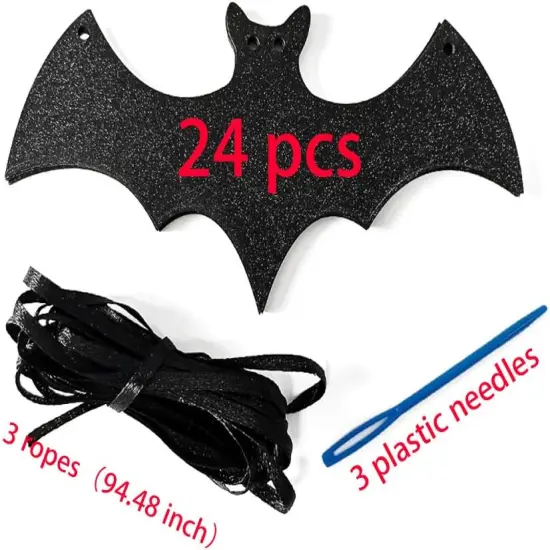 Black Glittery Bat Garland Halloween {2}