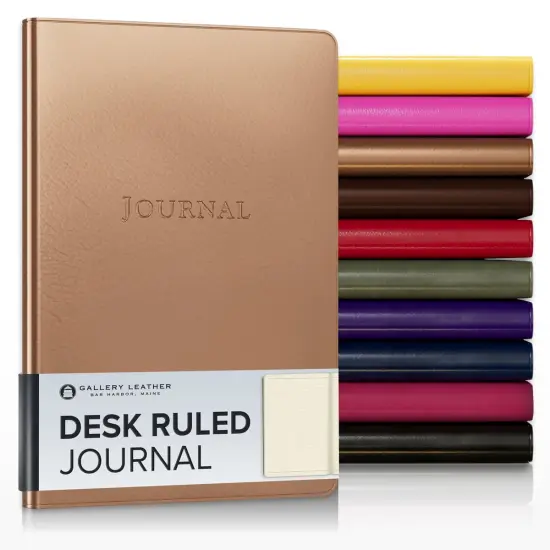 Gallery Leather Journal - Crafted in Maine, USA - Elegant Leather Writing Notebook with 192 Lined Pages - A Timeless Space for Your Thoughts - 8x5.5, Desk Lined Frprt Met Rose Gold {1}