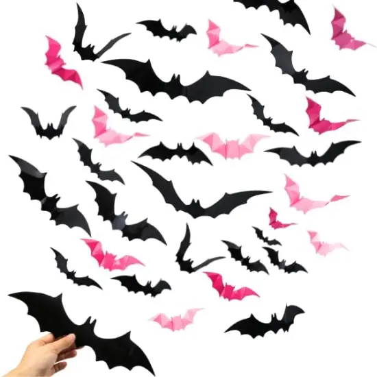 88 Pcs Pink Bats for Wall Halloween 3D Bat {1}