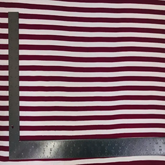 1 Yard DTY Double Sided Knit Horizontal Stripe Print Fabric For Dresses Tops Apparel 58/60 Inches Wide Burgundy/Ivory {1}