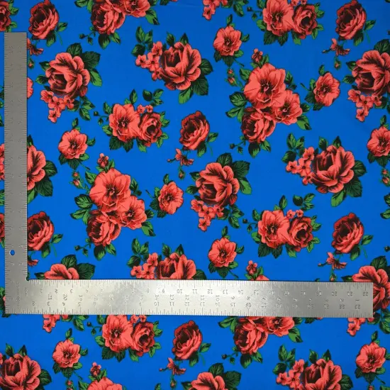 1 Yard Liverpool knit floral print fabric with stretch for dresses skirts tops and blouses 60 inches Off White/Dk. Coral {6}