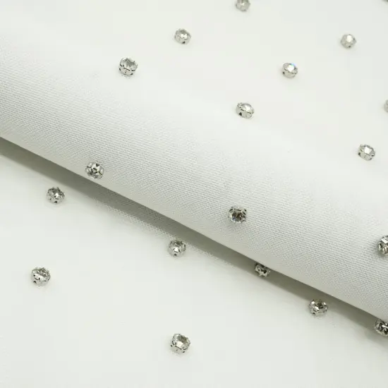 1 Yard 36" x 65/66" Stellar Rhinestone Stretch Mesh Fabric 170 GSM Off white {1}