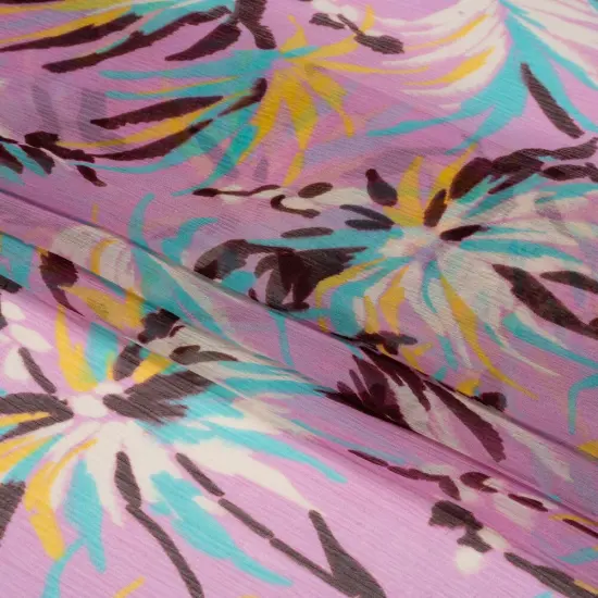 1 Yard Orchid Turquoise Yellow Dreamy Daisies Crinkled Silk Chiffon Sheer 54 inch Width {3}