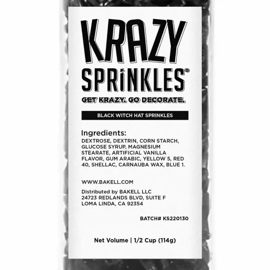 Krazy Sprinkles - Black Witch Hats (1/2 Cup, 1x Jar) for Cakes, Ice Cream & Cookies {4}