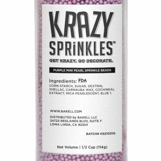 Krazy Sprinkles - Purple Pearl Mini Beads (1/2 Cup, 1x Jar) for Cakes, Ice Cream & Cookies {4}