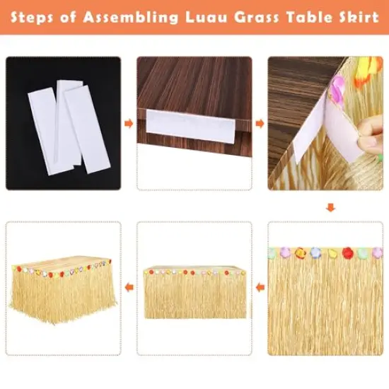 Grass Table Skirt Natural 9 Feet x 29.5 Inch Hawaiian Table Skirt for Tropical Hawaiian Party Decorations Luau Party Costume Party, Straw Yellow {5}