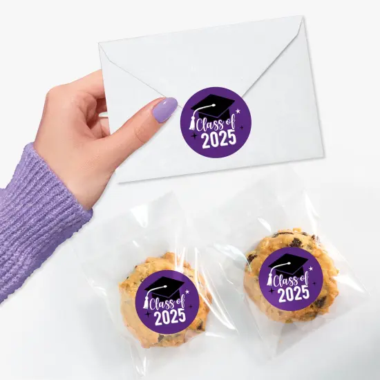 Big Dot of Happiness Class of 2025 Purple Grad Party Envelope Seal Stickers, Round Circle Stickers to Seal Cards, Graduation Envelope Seals, 120 Count {5}