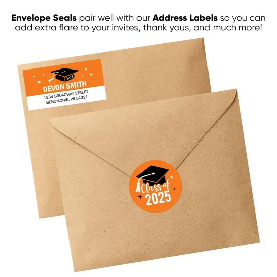 Big Dot of Happiness Class of 2025 Orange Grad Party Envelope Seal Stickers, Round Circle Stickers to Seal Cards, Graduation Envelope Seals, 120 Count {6}