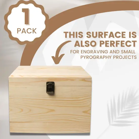 10" x 7" x 7" Unfinished Wooden Box with Hinged Lid & Front Clasp for DIY Art Project Crafts Woodcraft Keepsake - Easy to Stain Paint Wood Burning {5}