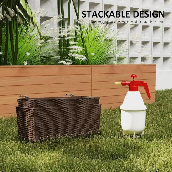 Set of 2 Stackable Rattan Plant Stands Brown {2}