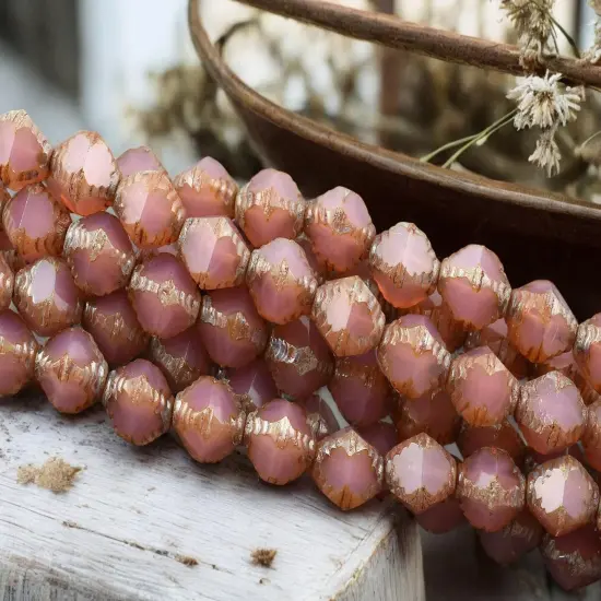 *15* 8x10mm Pink Opaline Picasso Faceted Bicone Beads {2}