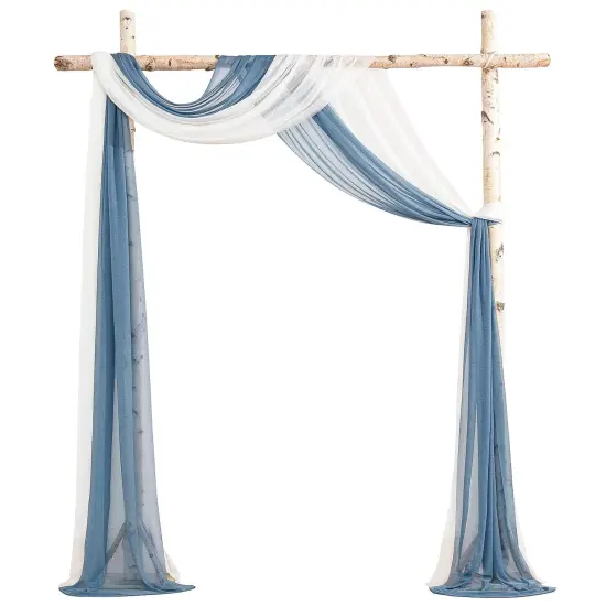 Wedding Arch Draping Fabric 2 Panels 20Ft Chiffon Fabric Drapes Arbor Drapery Wedding Ceremony Reception Swag Decorations (White & Dusty Blue) {1}