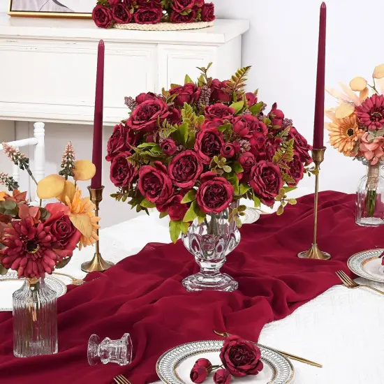 4 Packs Peonies Artificial Flowers Bouquet - Red {3}