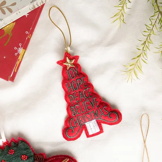 Thread Work Hanging Tree Ornament - Red - 3.5" x 0.5" x 5" {1}
