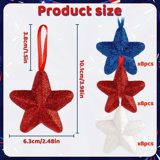 6cm - 24 Pcs 4th of July Decorations for Tree Ornaments ,Red White Blue {2}
