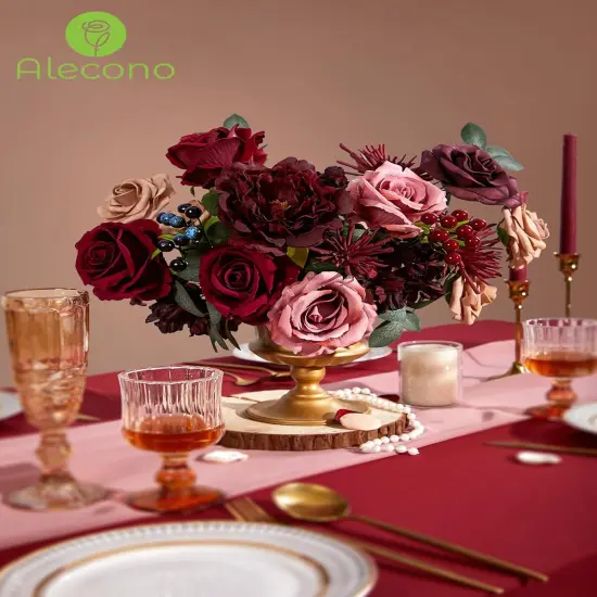 Artificial Flowers Burgundy Silk Fake Flowers Bouquets {5}