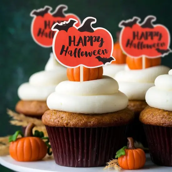 36 PCS Happy Halloween Cupcake Toppers Pumpkin {5}