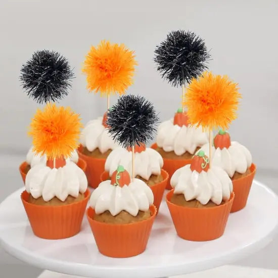 20 Pack Foil Firework Halloween Cupcake Toppers - Black Orange {4}
