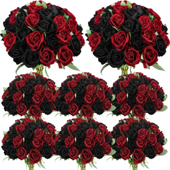 80 Pcs Roses Artificial Flowers Bouquet(Black & Red) {2}