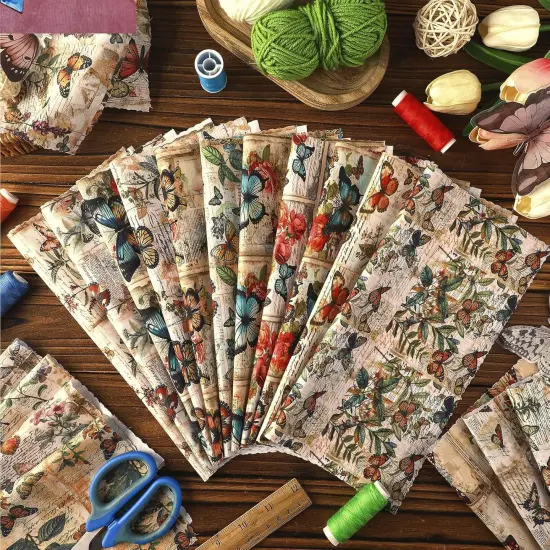 60 Pcs 10 x 10 Inch Vintage Butterfly Quilting Fabric Squares Summer Butterfly Fabric {2}