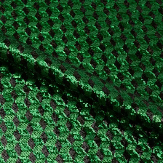1 Yard Qburtz Mesh Sequin Fabric , 90% Polyester, 10% Spandex, Sparkling Sheer Fabrication Black/Kelly {1}