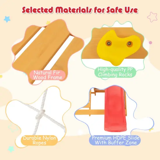 Costway 5-in-1 Indoor Jungle Gym Montessori Climbing Toys with Slide for Toddlers Wooden {6}