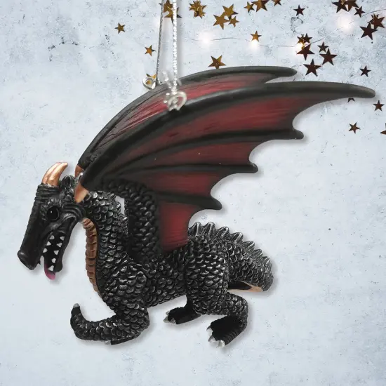 Fierce Mystical Black Dragon Ornament, Mythical Creature Gothic Fantasy {1}
