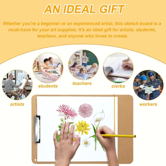 11.8x17.7 Drawing Board, Sketch Board with Sturdy Clip and Rubber Bands, Portable Art Clipboard for Classroom, Drafting and Studio Drawing {5}