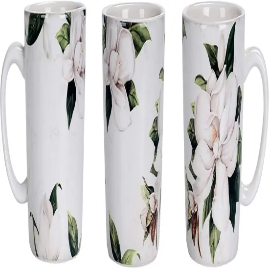 Magnolia Floral Ceramic Mugs, Set of 4, for Coffee {4}