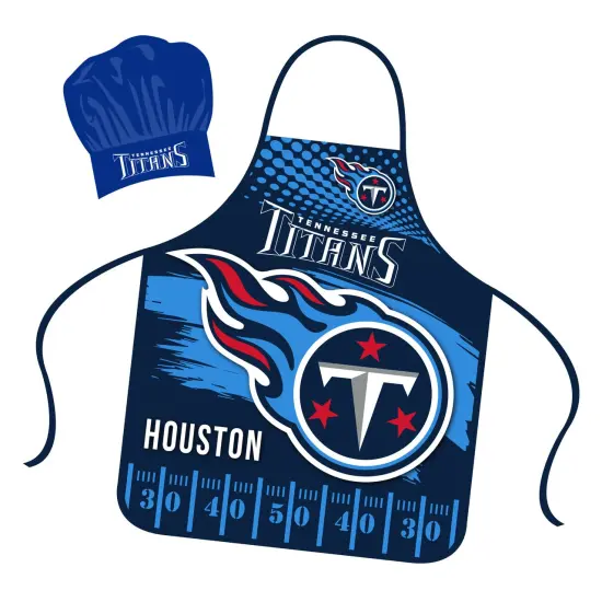 Mojo Licensing Tennessee Titans Apron Chef Hat Set Full Color Universal Size Tie Back Grilling Tailgate BBQ Cooking Host {1}