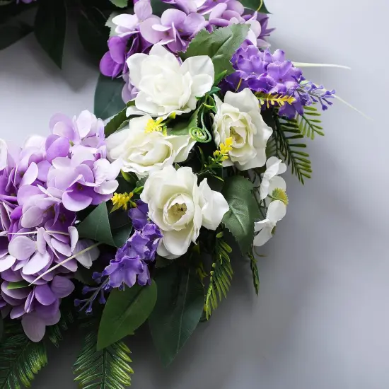 Summer Floral Wreaths for Front Door Green Plant Purple Hydrangea Weaths 18 inch on Grapevine Base, Perfect for Summer Wreaths Outdoor,Indoor and Farmhouse Decoration {4}
