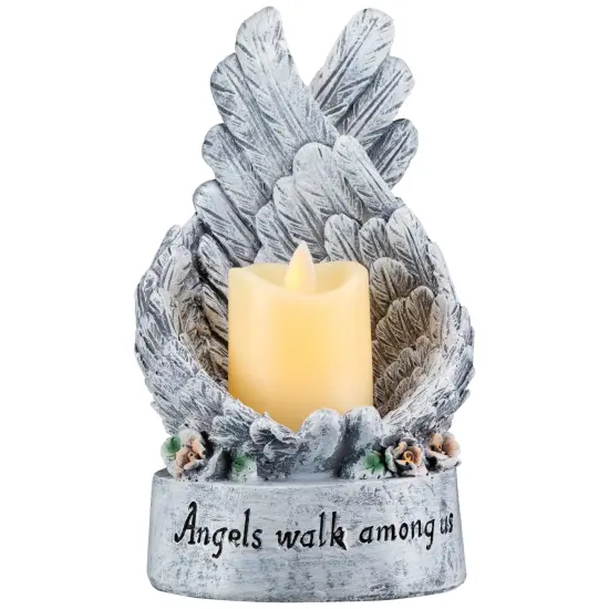 Northlight Heavenly Wings Angels Walk Among Us Flameless Candle Holder - 8" Gray {3}