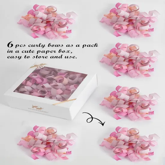 Dusty Pink Bows for Gift Wrapping, Mixed Color Pink/Dusty Rose/Light Pink Curly Ribbon Bows Self Adhesive for Presents, Wine Bottle, Treat Bags, Birthday, Wedding Party Favors - 6 Counts {4}