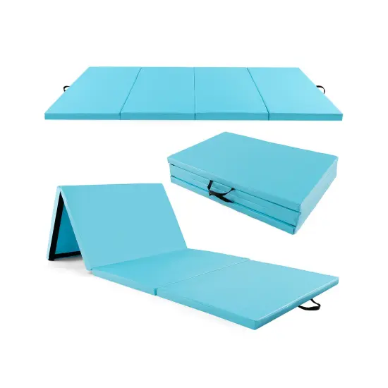 4-Panel PU Leather Folding Exercise Mat with Carrying Handles and Hook and Loop Fasteners Pink {12}