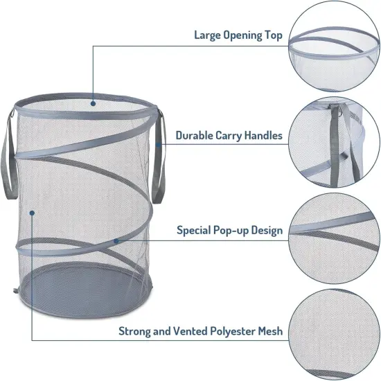 Mesh Popup Laundry Hamper 115L Collapsible Laundry Basket Extra Large Capacity Foldable Clothing Storage Basket with Handles {3}