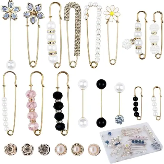 22 Pieces Retro Pearl Brooch Pins, Pant Waist Tightener Safety Pins for Sweater Shawl Cardigan Collar Dress Shirt Jeans, Fashion Decoration Accessories for Women Girls {1}