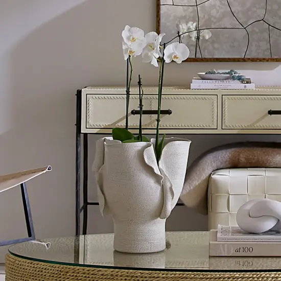 Jamie Young Company Wide Folded Petal Porcelain Vase - 13" - White {6}