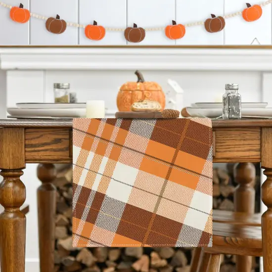 all Plaid Table Runner 72 Inch Long,Brown Autumn Outdoor Kitchen-13x72 (Orange, 13" x 72") {5}