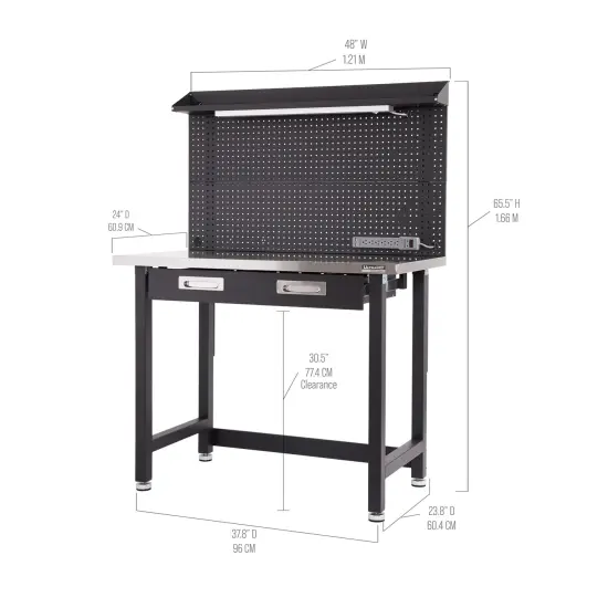 Seville Classics UltraHD Lighted Workcenter w/ Stainless Steel Top and Pegboard Granite {9}