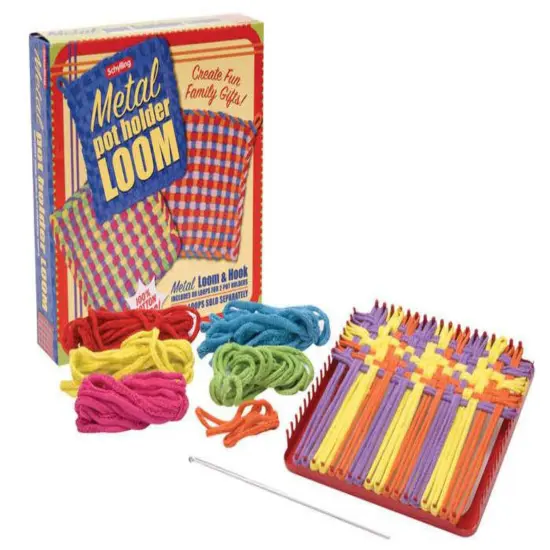 Schylling Metal Pot Holder Loom Kit - Classic Durable Weaving Frame to Make Pot Holders - Includes Loom, Hook, Instructions, and 80 Colorful Cotton Loops - Ages 5 and Up {1}