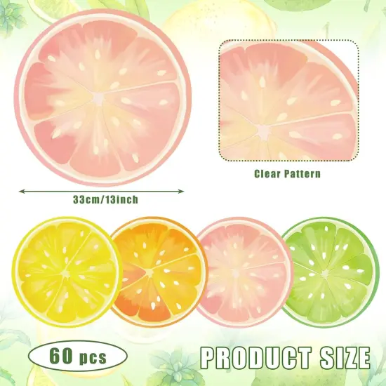 60Pcs Summer Citrus Fruit Paper Placemats 13" Tropical Fruits Slices Disposable Table Mat Lemon Lime Orange Grapefruit Round Paper Mats for Spring Summer Tableware Decor {2}