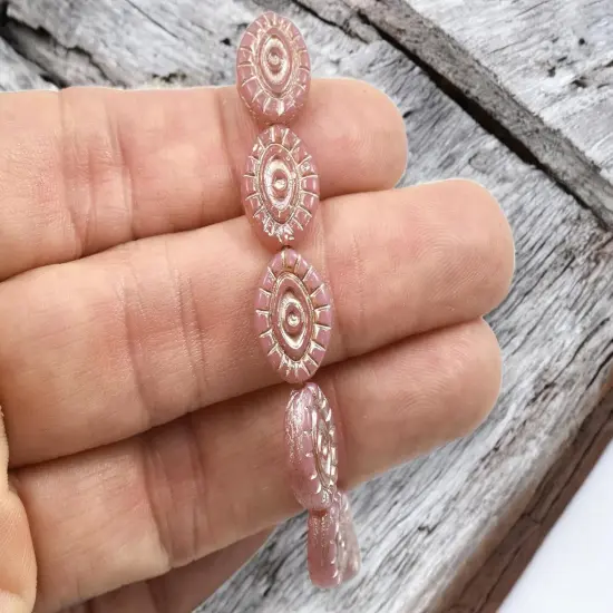 *10* 14x11mm Platinum Washed Dusty Pink Mystic Eye Beads {6}