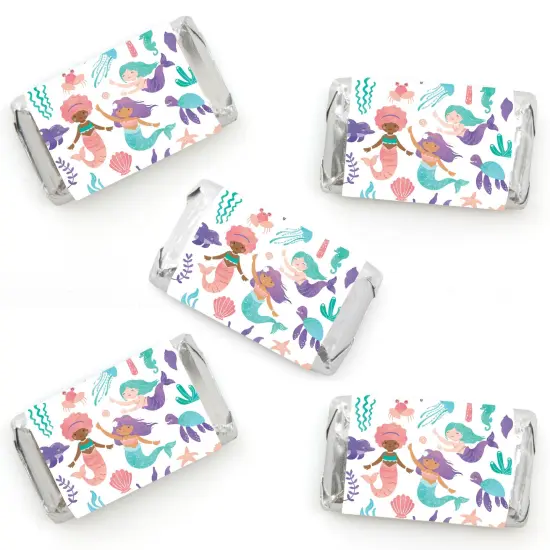 Big Dot of Happiness Mermaid Party Mini Candy Bar Wrapper Stickers, Mermaid Characters Birthday Party Small Favors - 40 Count Sticker Labels {1}