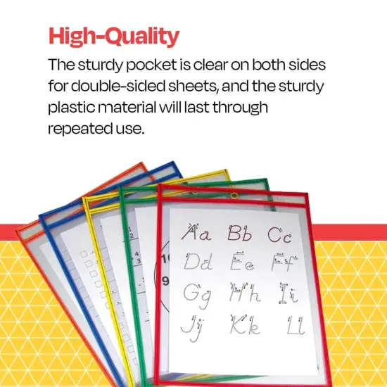School Smart Reusable Dry Erase Pocket Sleeves, 10-1/2 x 13 Inches, Assorted, Set of 10 {5}