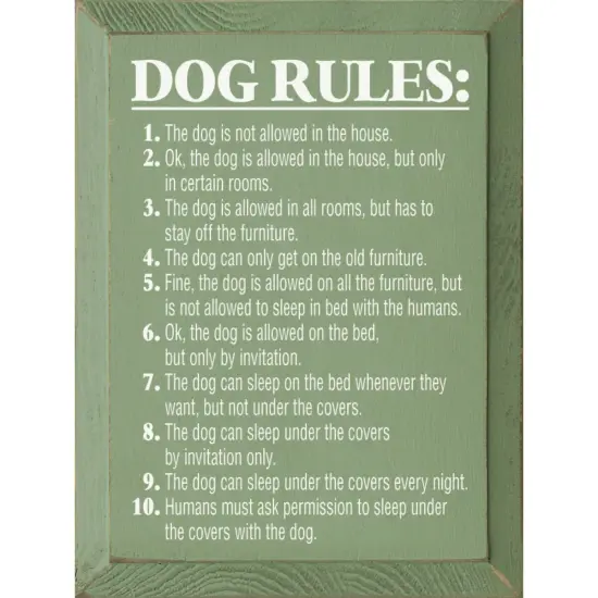 Solid Knotty Pine Wood Sign - 10 Dog Rules Home Decor Sage-White {1}